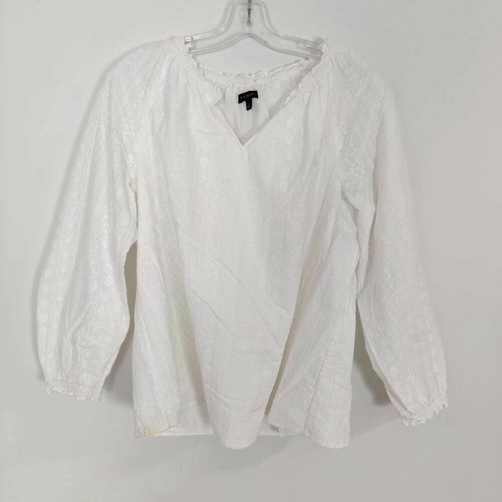 Talbots Women's White Floral Eyelet Bohemian Blouse Size Large